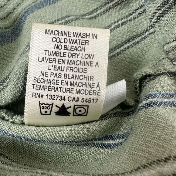 Cloth & Stone Women's S Button Back Linen Tee Shirt Dress Sage Green Stripe - Picture 9 of 11